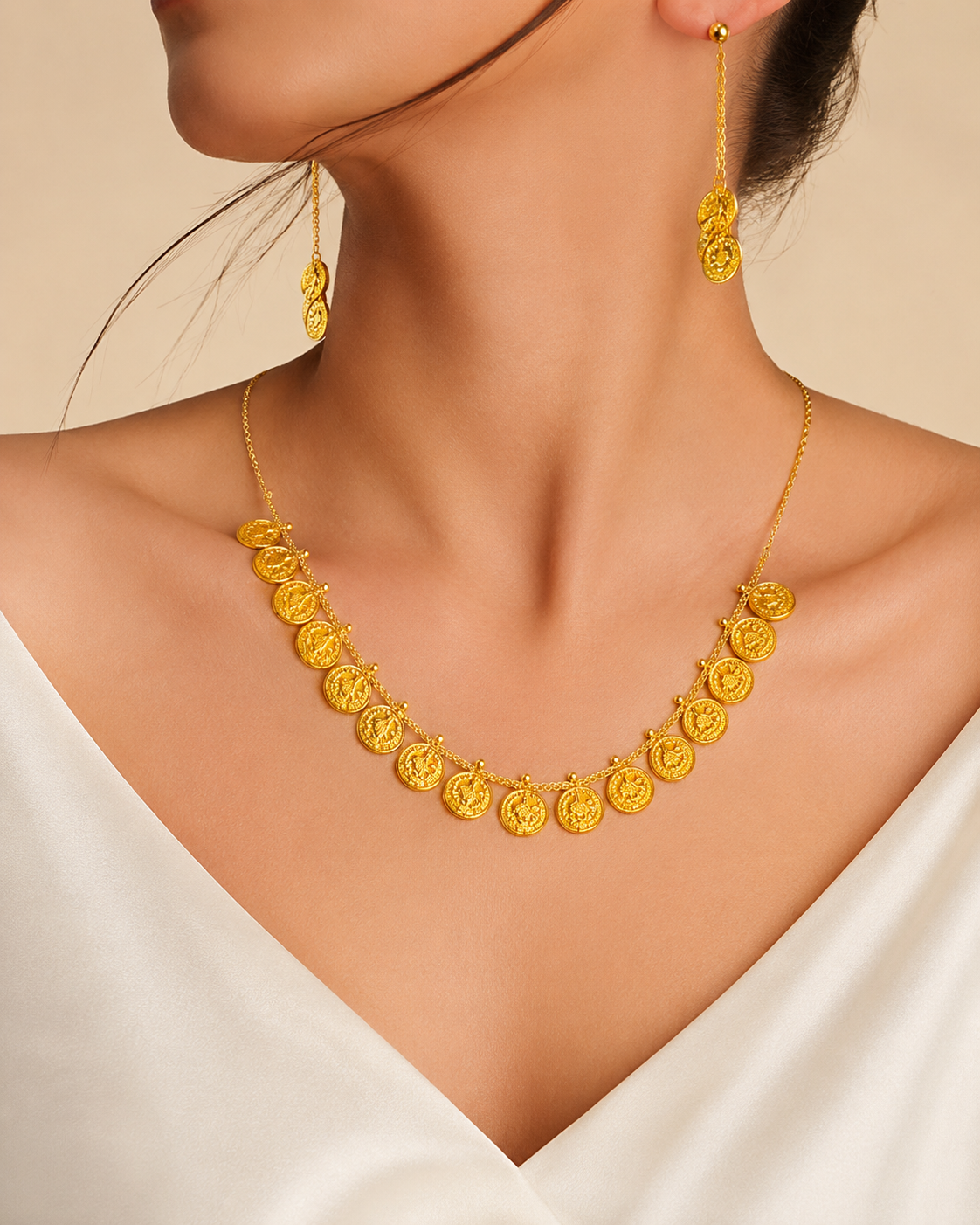 Timeless Coin Charm Gold Necklace Set